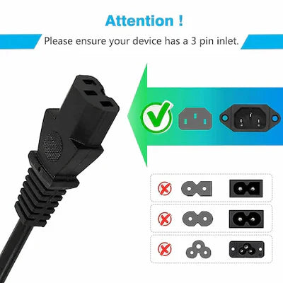 240V AC Power Cord 3-Pin Indian Plug to IEC C-13 Female Cable