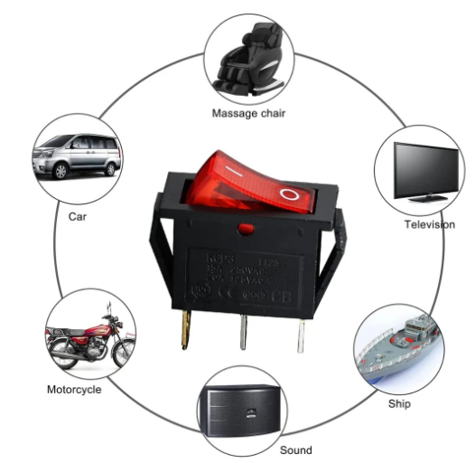 KCD3 (15/16Amp) 250V SPST ON-OFF 3 Leg Rocker Switch