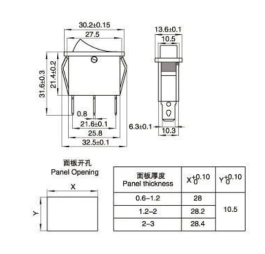 KCD3 (15/16Amp) 250V SPST ON-OFF 3 Leg Rocker Switch